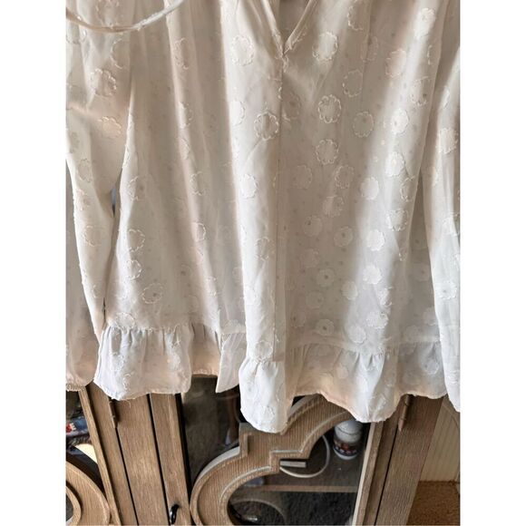 LOFT White Floral Long Sleeve Blouse Size Medium - Picture 5 of 9